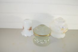 THREE GLASS OIL LAMP SHADES