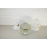 THREE GLASS OIL LAMP SHADES