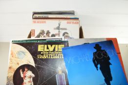 BOX CONTAINING RECORDS, MAINLY POP MUSIC, MICHAEL JACKSON, ELVIS ETC