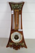 CIRCULAR BAROMETER AND THERMOMETER IN WOODEN FRAME