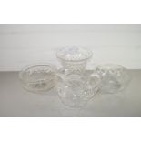 CUT GLASS FLOWER VASE, JUG AND BOWLS ETC