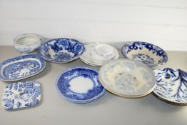 CERAMIC ITEMS, BLUE AND WHITE BOWLS, DISHES ETC