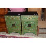 PAIR OF MODERN LOW BEDSIDE CABINETS WITH CHINOISERIE DECORATION