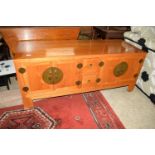 ORIENTAL STYLE SIDE CABINET OR ENTERTAINMENT UNIT, SIZE APPROX 144CM X 54CM