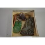 SMALL BOX CONTAINING JADEITE MODEL OF AN ORIENTAL SAGE ETC