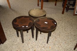 SET OF THREE SMALL OCCASIONAL TABLES WITH INSET DETAIL, APPROX 34CM DIAM