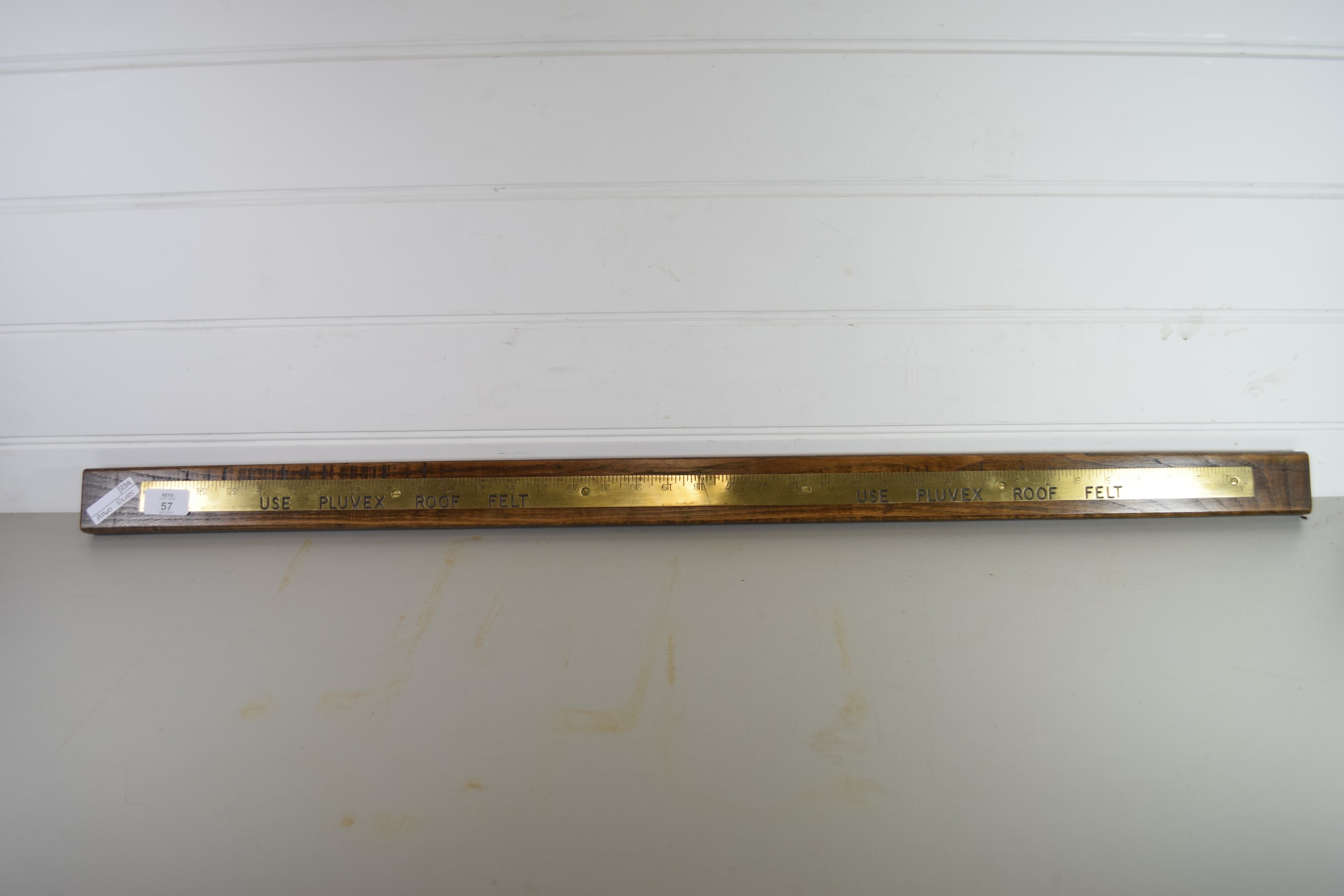 LARGE MOUNTED BRASS RULER ON WOODEN MOUNT