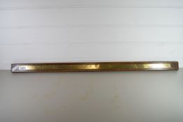 LARGE MOUNTED BRASS RULER ON WOODEN MOUNT