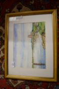 FRAMED WATERCOLOUR DEPICTING ST BENET'S ABBEY, APPROX 21 X 29CM