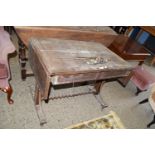 VICTORIAN SOFA TABLE WITH INLAID DECORATION (A/F), APPROX 92CM LONG FOLDED