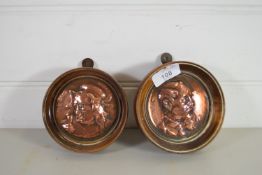 TWO BRASS COASTERS WITH MODELS OF DICKENS