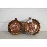 TWO BRASS COASTERS WITH MODELS OF DICKENS