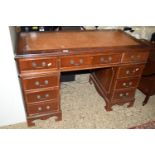 REPRODUCTION LEATHER TOPPED TWIN PEDESTAL DESK, APPROX 60 X 121CM