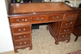 REPRODUCTION LEATHER TOPPED TWIN PEDESTAL DESK, APPROX 60 X 121CM