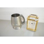 BRASS CARRIAGE CLOCK AND PEWTER TANKARD