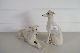 TWO POTTERY MODELS OF GREYHOUNDS