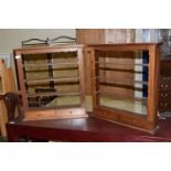 TWO STAINED WOOD SPICE RACKS, THE LARGER APPROX 61CM
