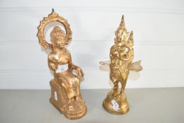 TWO METAL ORIENTAL ITEMS, ONE MODELLED AS A BUDDHA