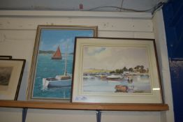 WATERCOLOUR OF A BROADLAND SCENE BY BRIAN HAYES AND ONE FURTHER PAINTING