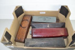 LARGE BOX CONTAINING CARBORUNDUM BLOCK AND MISC ITEMS