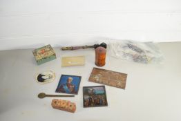 BOX CONTAINING VARIOUS PIPES, SMALL WOODEN BOX ETC