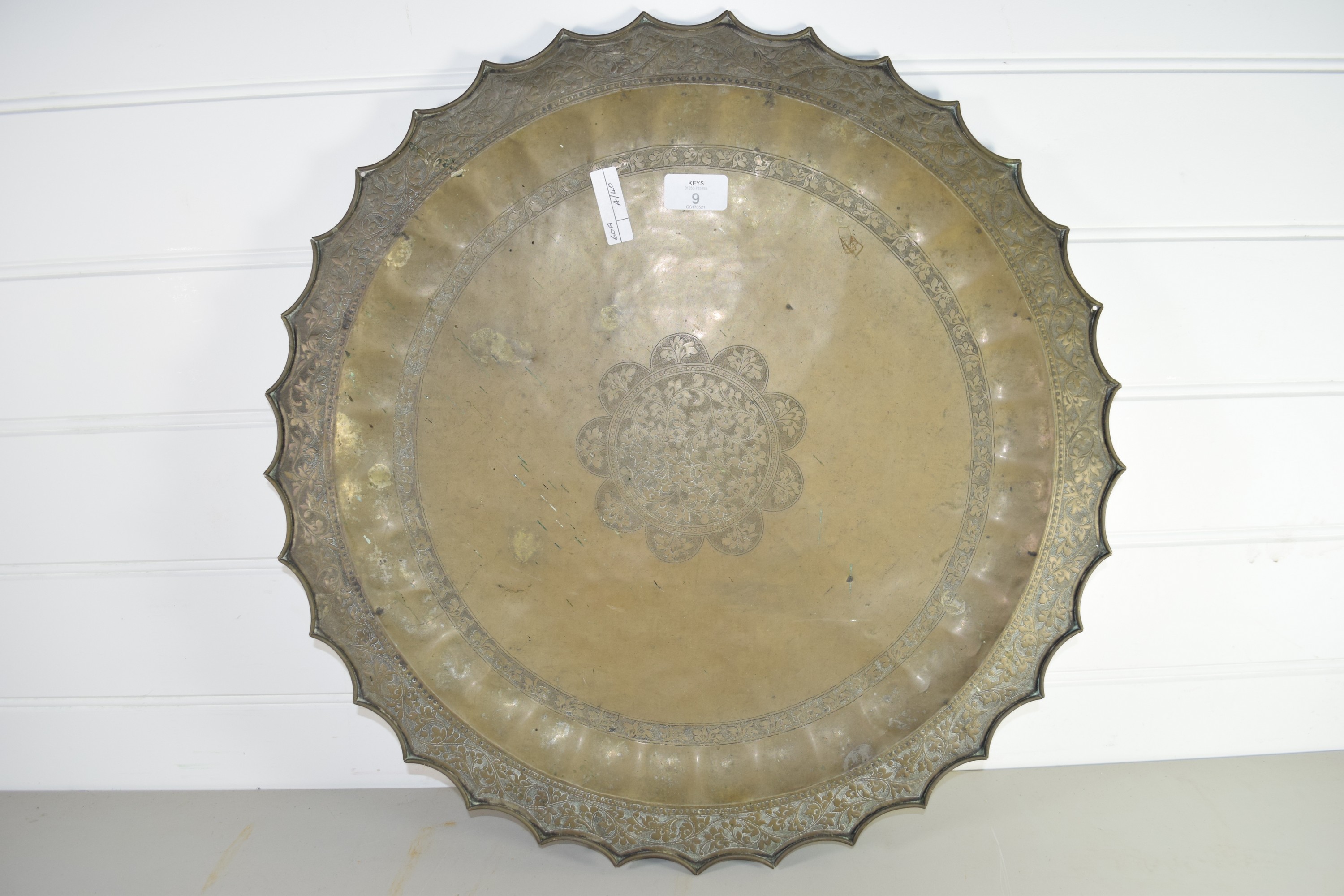 LARGE BRASS TRAY WITH ISLAMIC DESIGN TO CENTRE