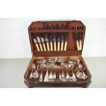 WOODEN CUTLERY BOX CONTAINING PLATED FLATWARES