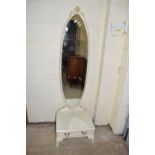 WHITE PAINTED EFFECT DUAL LENGTH MIRROR WITH DRAWER BENEATH, WIDTH APPROX 48CM MAX