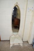 WHITE PAINTED EFFECT DUAL LENGTH MIRROR WITH DRAWER BENEATH, WIDTH APPROX 48CM MAX