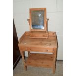PINE WASH STAND TOGETHER WITH SMALL SWING MIRROR, WASH STAND WIDTH APPROX 68CM