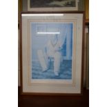 SIGNED LIMITED EDITION PRINT AFTER MARK FERROW DEPICTING DAVID GOWER, THE CRICKETER, 36/500,