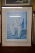 SIGNED LIMITED EDITION PRINT AFTER MARK FERROW DEPICTING DAVID GOWER, THE CRICKETER, 36/500,