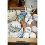 BOX CONTAINING CERAMIC ITEMS INCLUDING SOME BY COALPORT IN THE CAMELOT PATTERN, COFFEE POT AND