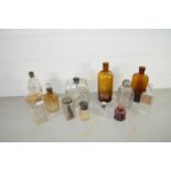 TRAY CONTAINING GLASS BOTTLES, SOME CHEMISTS BOTTLES INCLUDING ONE FOR HALLIDAY'S CHEMISTS,