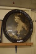 PRINT OF A LADY AND DOG IN BLACK WOODEN FRAME