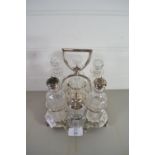PLATED SET OF GLASS VINEGAR BOTTLES ETC WITH PLATED MOUNTS