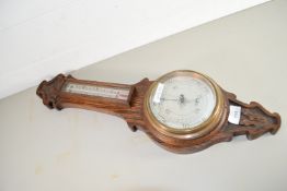 BAROMETER AND THERMOMETER IN OAK FRAME