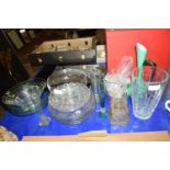 QTY OF GLASS WARES, FRUIT BOWLS, VASES ETC