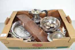 BOX CONTAINING PLATED WARES, PLATED COFFEE POT ETC