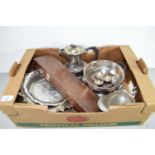 BOX CONTAINING PLATED WARES, PLATED COFFEE POT ETC