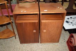 PAIR OF TEAK EFFECT BEDSIDE TABLES, EACH APPROX 34CM WIDE