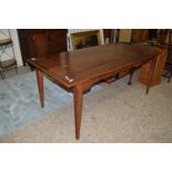 LARGE VARNISHED PINE RECTANGULAR DINING TABLE, APPROX 89 X 184CM