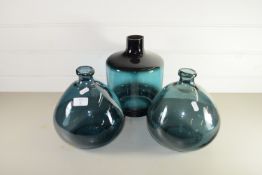 THREE GREEN GLASS BOTTLES