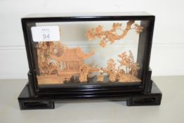 SMALL ORIENTAL DIORAMA IN BLACK BOX, MADE IN CHINA TO BASE