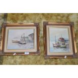 TWO MODERN FRAMED OIL PAINTINGS ON CANVAS OF BOATS, ONE SIGNED C JONES, THE OTHER SIGNED EDWARD,