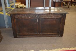 18th century and later oak blanket box of typical panelled construction, approx 99cm x 46cm