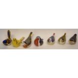 Quantity of Royal Crown Derby paperweights with gold stoppers, all modelled as birds, (7)