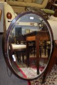 Painted wood overmantel oval mirror, approx 96 x 64cm