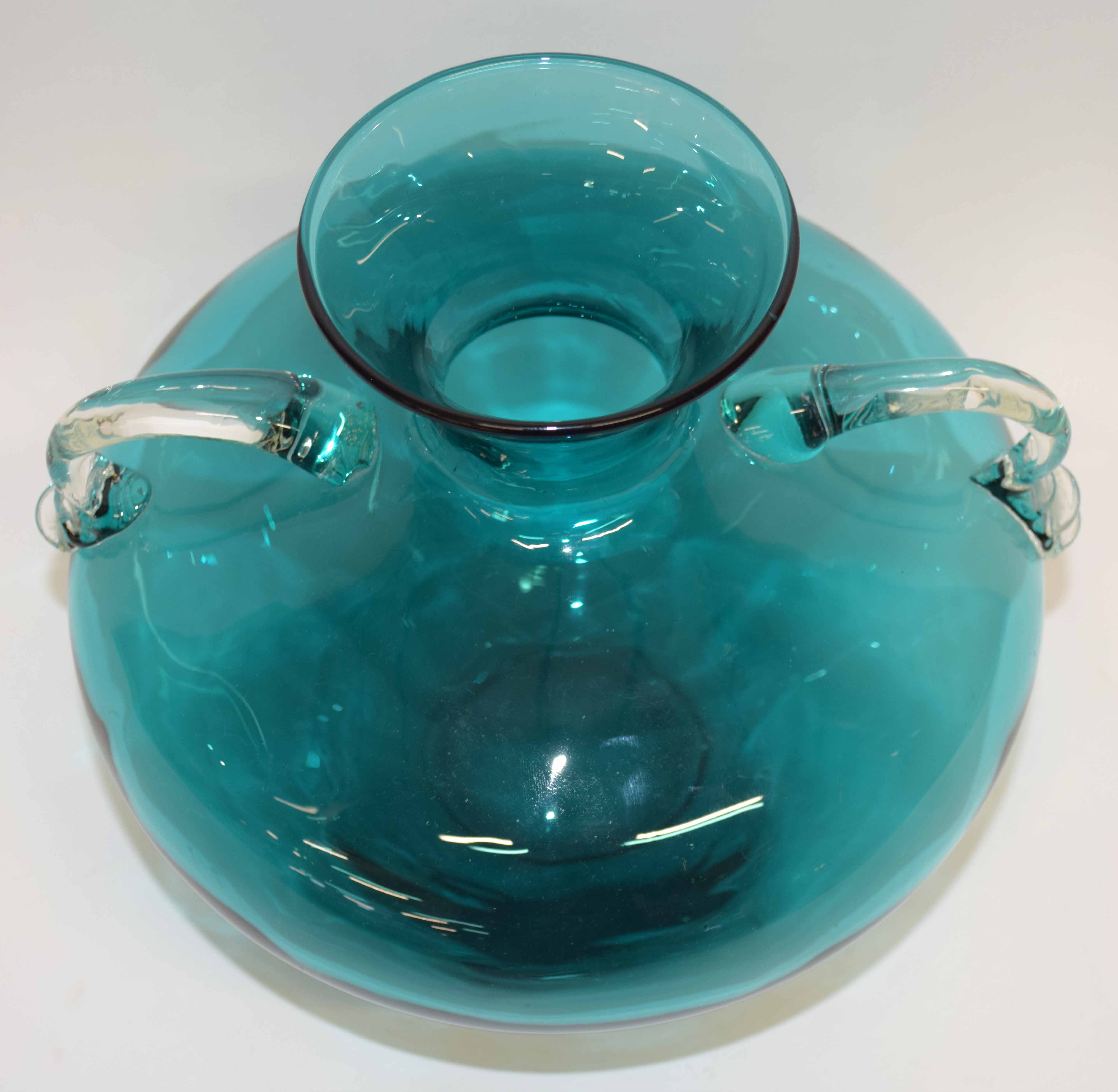 Murano type green glass vase, the globular body with two handles, 24cm high - Image 2 of 2