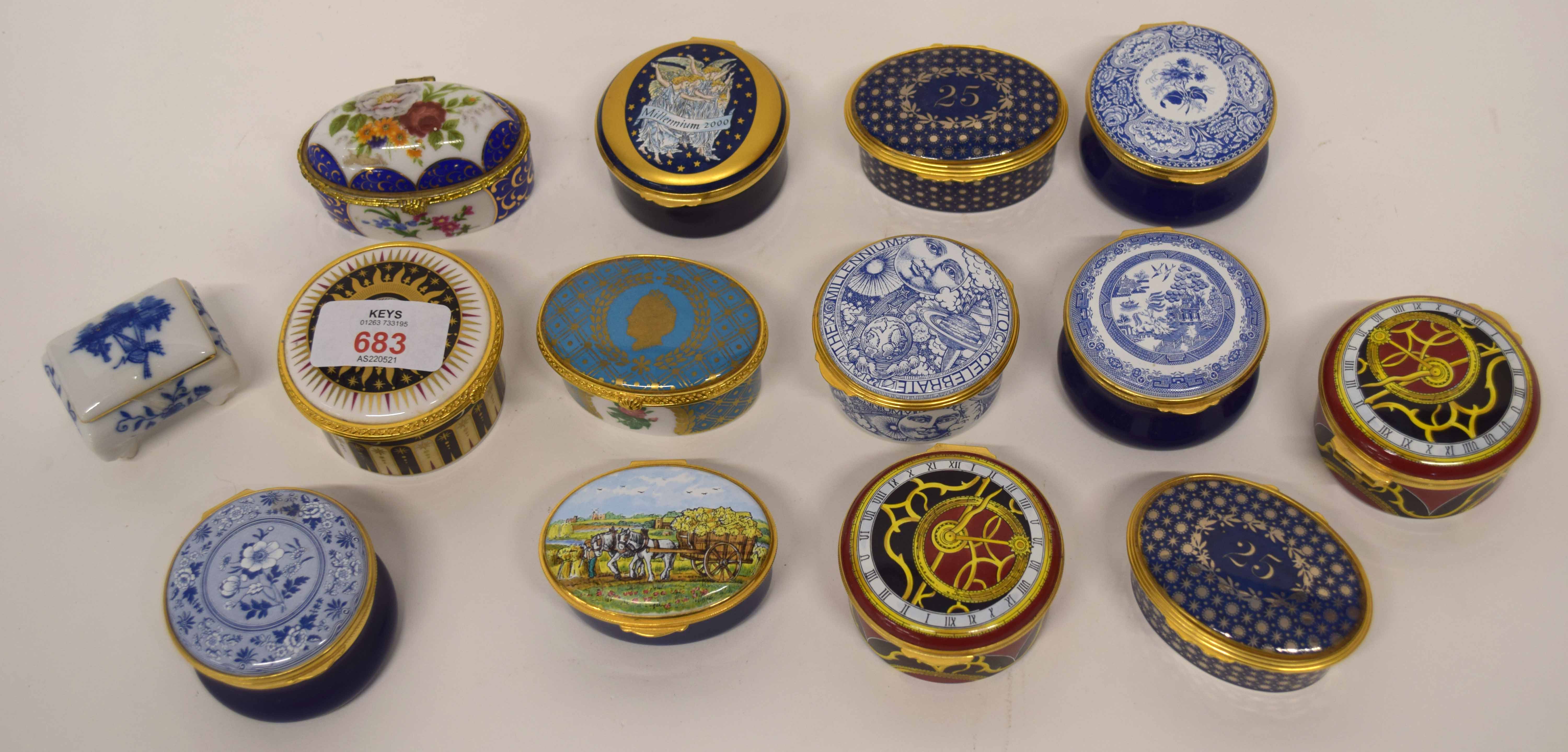 Group of 14 patch boxes, some by Spode and other makers, mainly English and French, some also